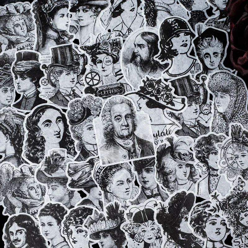 

30Sheets Stickers Character Black White Portrait Historical Figure Character Past Decorative Handbook Scrapbook Cut 115*77MM