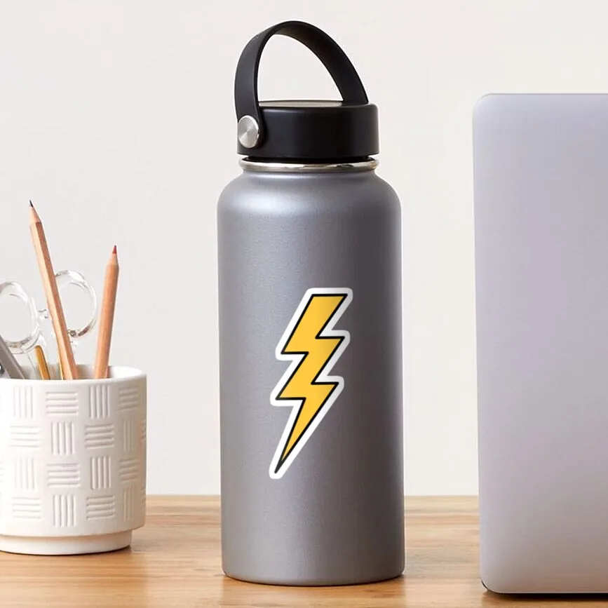 Lightning Bolt Yellow With Black Outli  5PCS Stickers for Wall Luggage Water Bottles Window Cartoon Print Stickers Kid