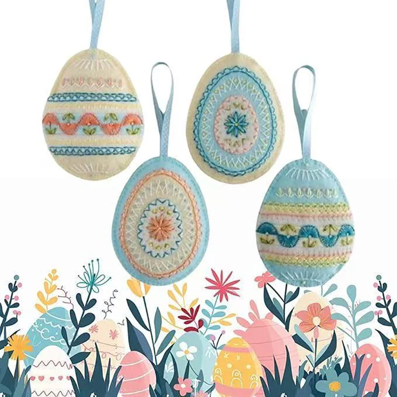 DIY Crafts Embroidered Felt Easter Eggs Kit Easter Party Decorations Egg Embroidery Pattern Ornament Set