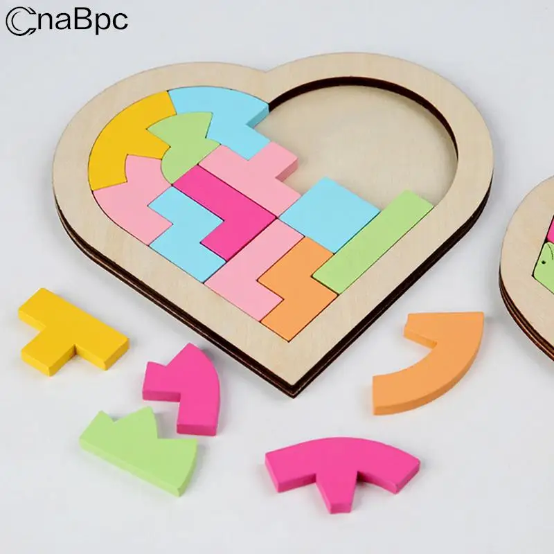 

Wooden 3D Puzzle Game Heart Shape Colorful Jigsaw Tangram Math Toys Baby Montessori Educational Learning Toys For Kids