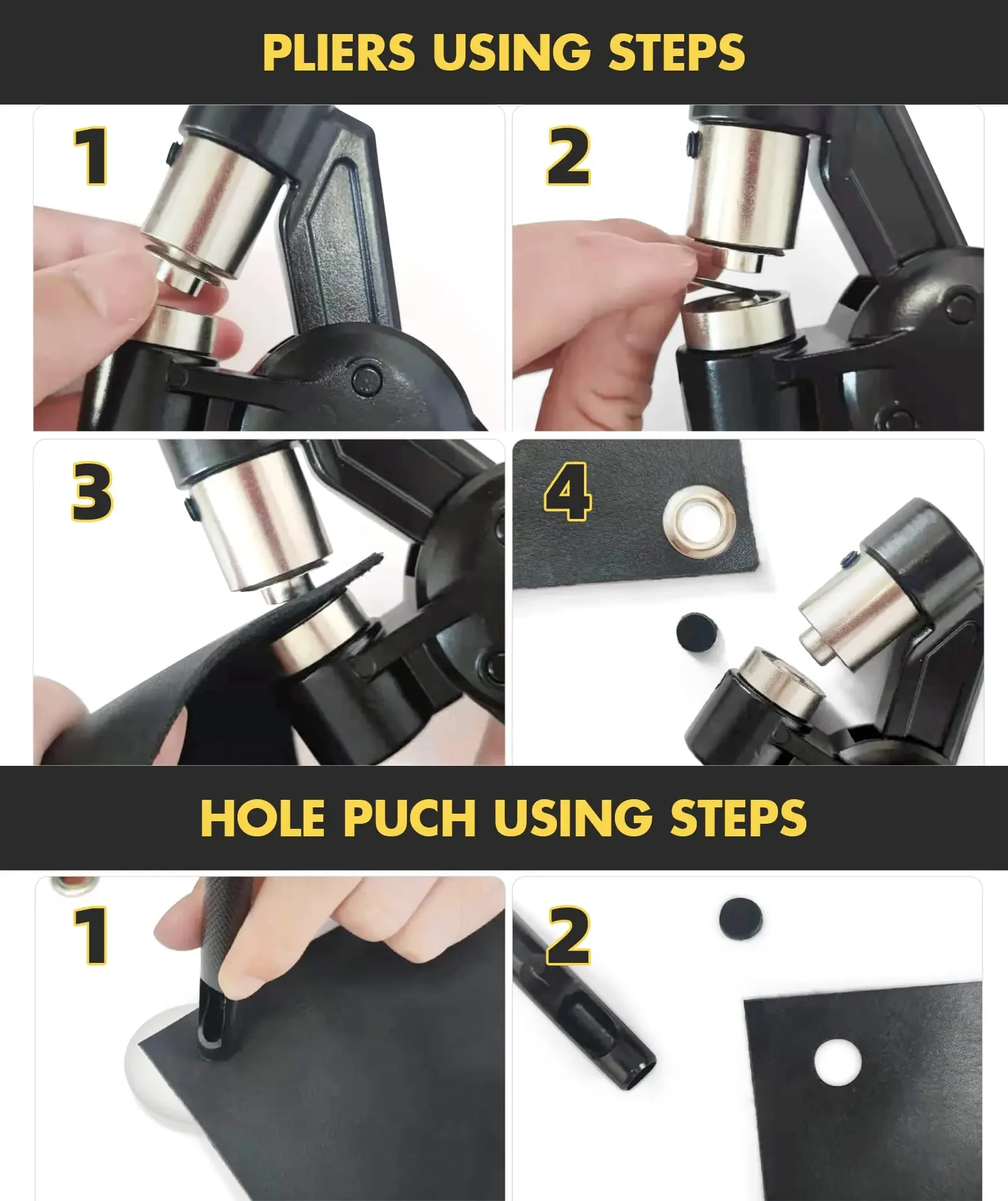 Grommet Tool Kit 3/8 Inch Handheld Eyelet Kit Manual Grommet Press Machine with 500 Pcs 10 Mm Grommets Manual Eyelet Kits 6