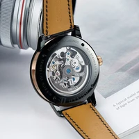 OBLVLO luxe rétro 45mm cadran squelette montres automatiques pour hommes bracelet en cuir de veau cristal minéral étanche montre mécanique VM 6