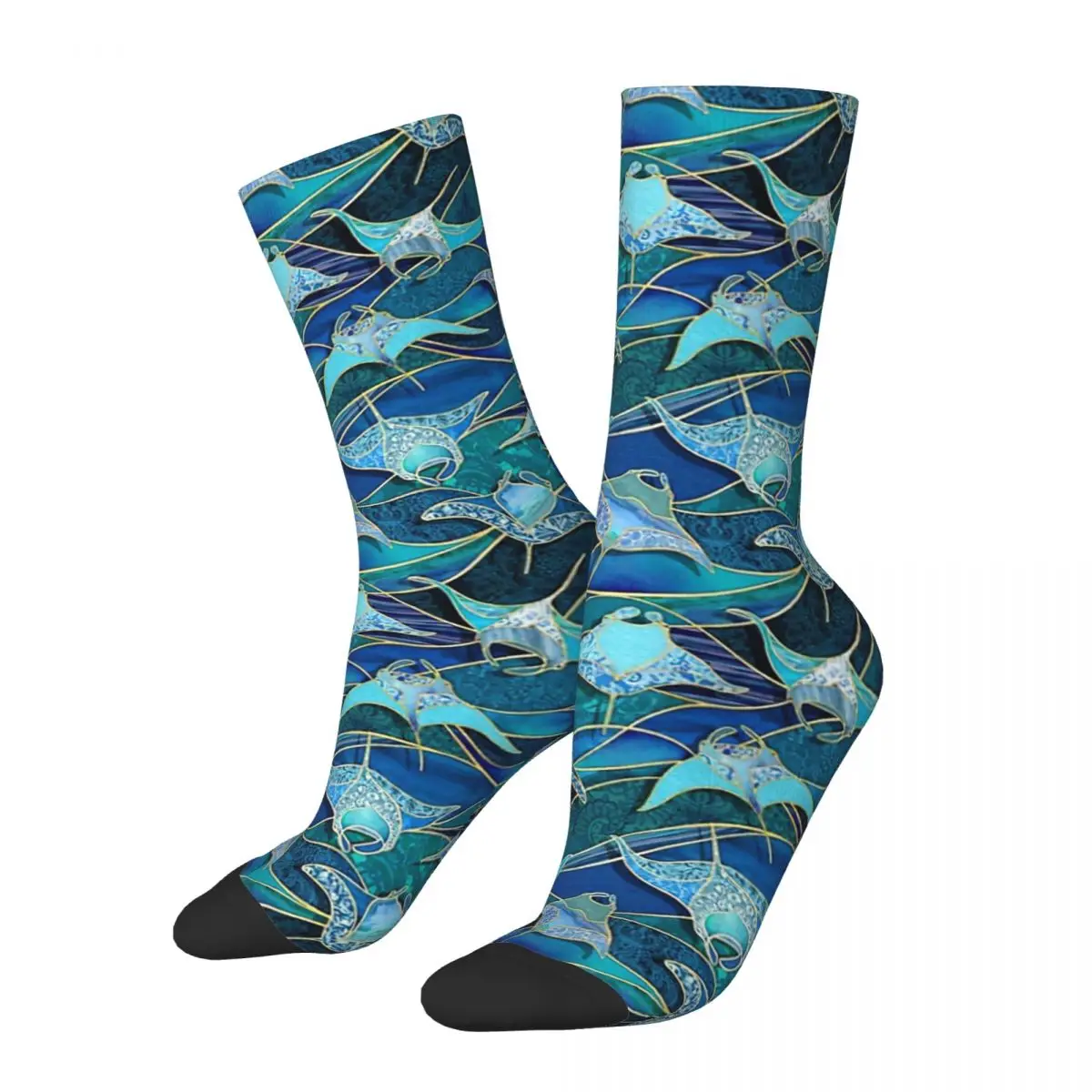 Hot Sale Patchwork Manta Rays In Sapphire And Turquoise Blue Adult Socks,Unisex socks,men Socks women Socks