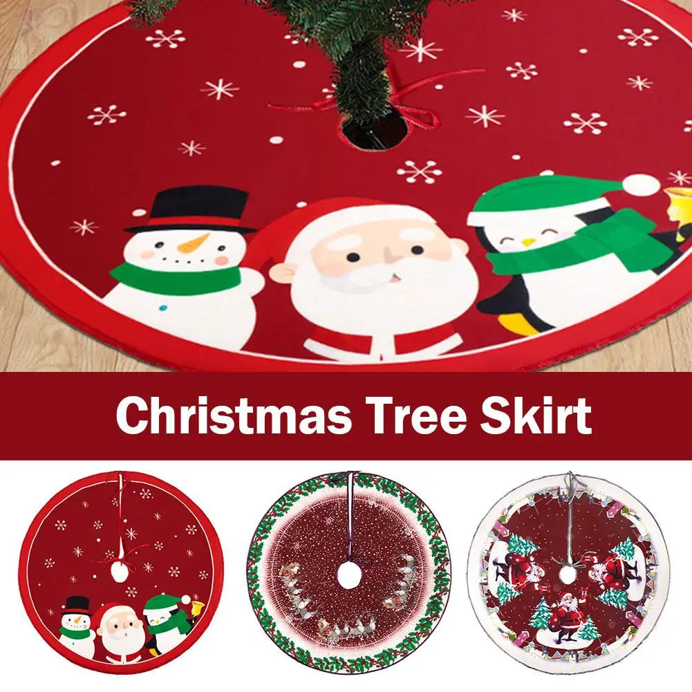 

60/70cm Christmas Tree Skirt Red Rustic Snowflake Santa New Christmas Carpet Year Xmas 2024 Tree Claus Decor Printed Mat De O0K3