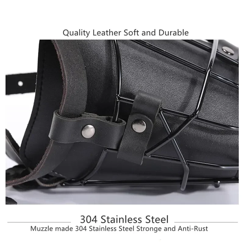 Anti-Bite Dog Mouth Cage Adjustable Metal Leather Mask German Shepherd Doberman Rottweiler Dog Training Muzzle Accessories