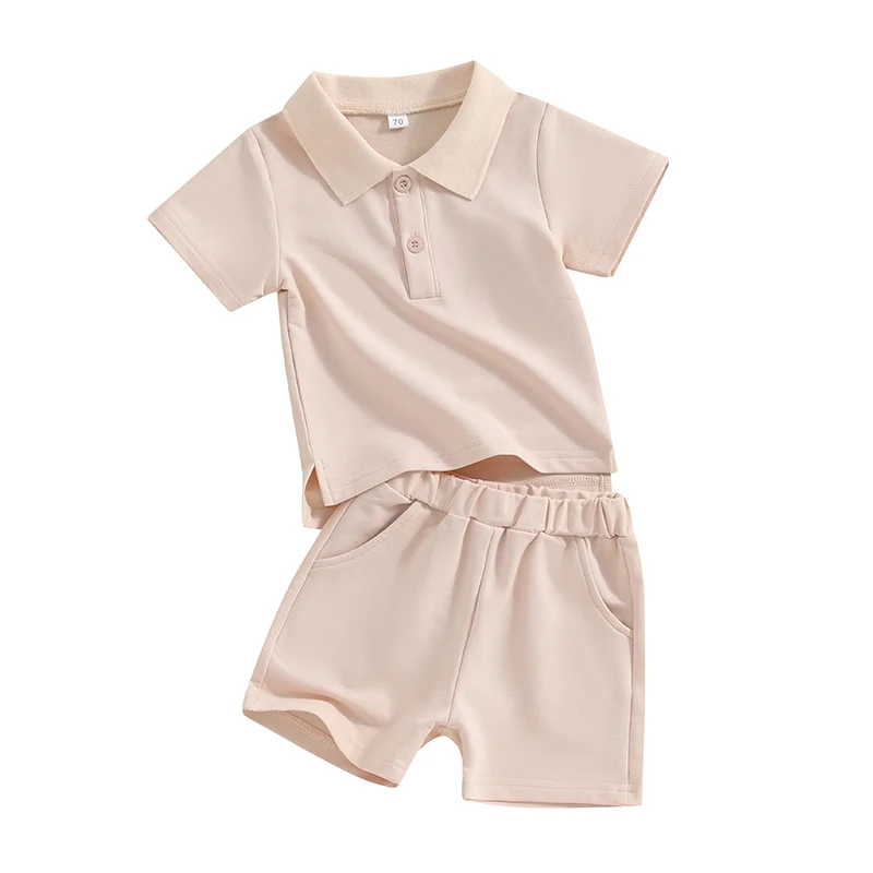 Baby Shorts Set Short Sleeve Turn-down Collar T-shirt with Shorts Solid 2-piece Outfit