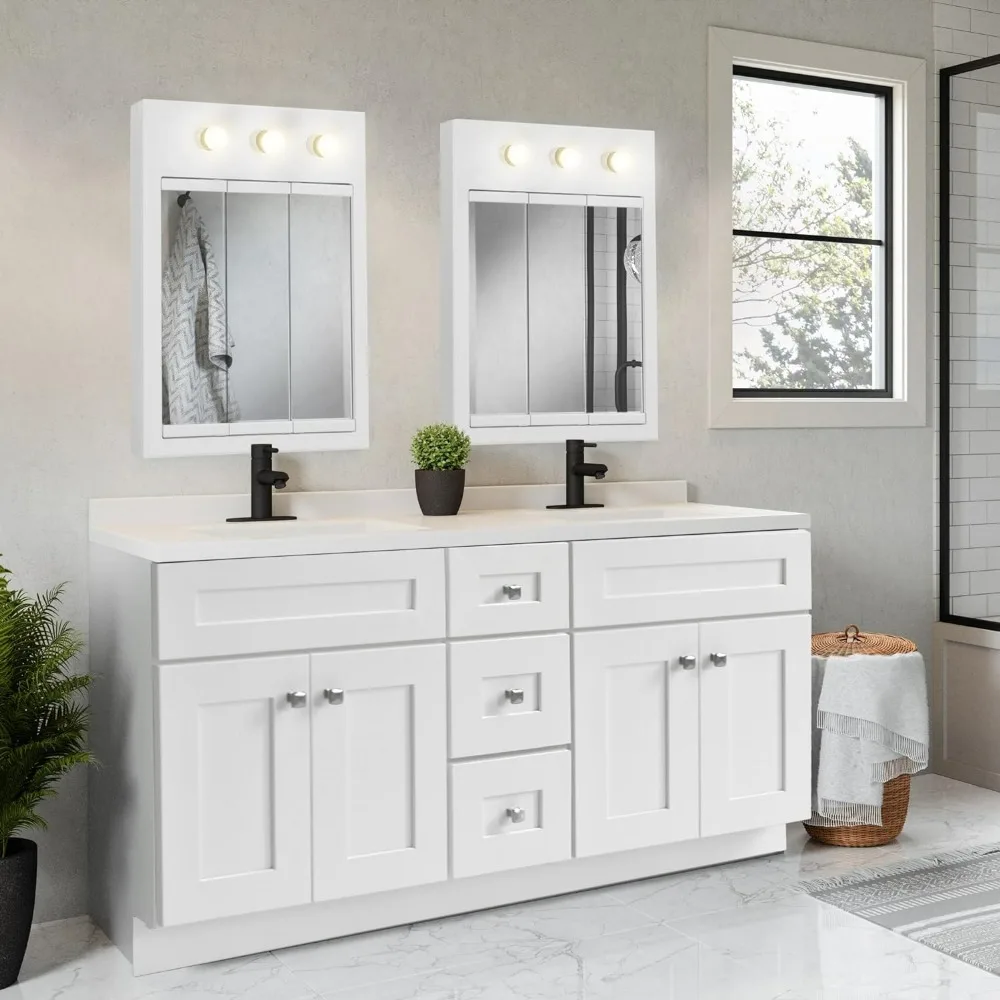 

24-дюймовый трехмерный зеркальный настенный шкаф с прочной рамой для ванной комнаты, полуглянцевая белая отделка