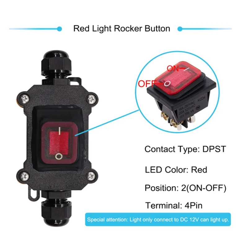 IP67 Waterproof Inline Switch 12V DC 20A High Current