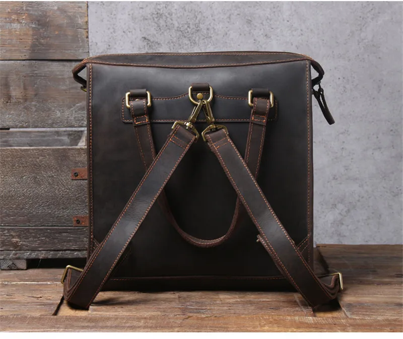 Vintage crazy horse cowhide men's briefcase outdoor travel work multifunctional handbag casual designer genuine leather backpack