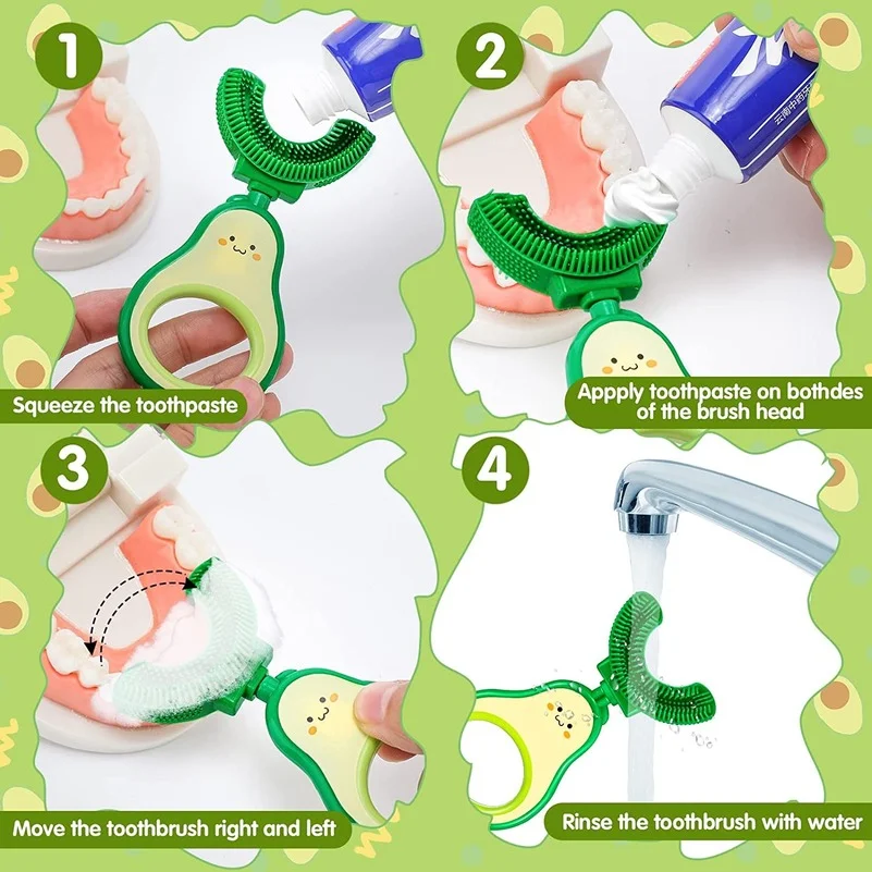 Children 360 Degree U-shaped Toothbrush Boy Girl Silicone Teeth Child Oral Care Tools Kids Avocado Teeth Care Cleaning Teether baby toothbrush baby teeth cleaning tool