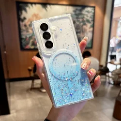 Glitter Star Transparent Magnetic Case with MagSafe Compatibility - Galaxy Z Flip5 (Blue)