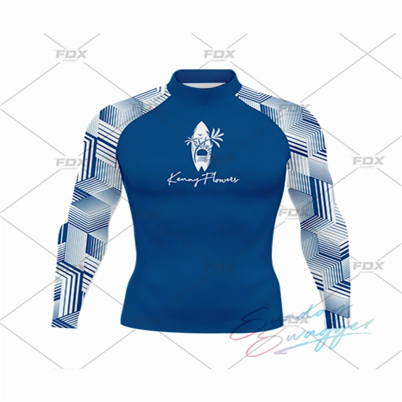 Summer Funny Long Sleeve Surf Swim T-shirt Men's Beach UV Protection Swimwear Rash Guard Surfing Swimsuit Tops Tight Gym Clothes