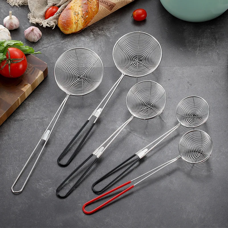 

Long Handle Skimmer Stainless Steel Colander Residue Mesh Strainer Hot Pot Leak Oil Spoon Noodle Scoop Kitchen Cooking Tools