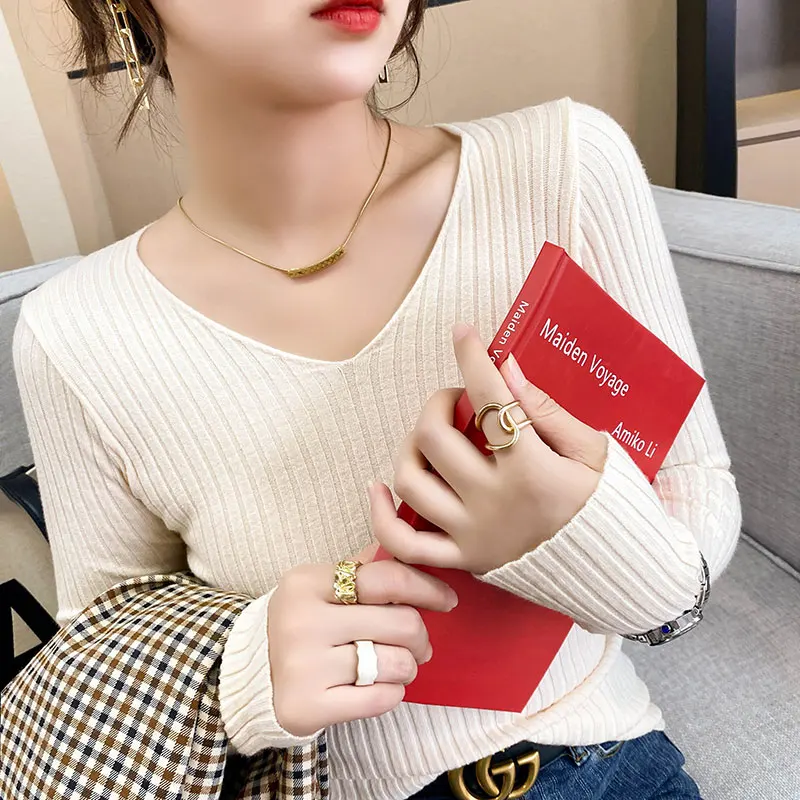 pink sweater 2022 Spring And Autumn New Style Wool Sweater Women's V-Neck Pullover With Solid Color Bottoming Slim Fashion cardigan for women Sweaters