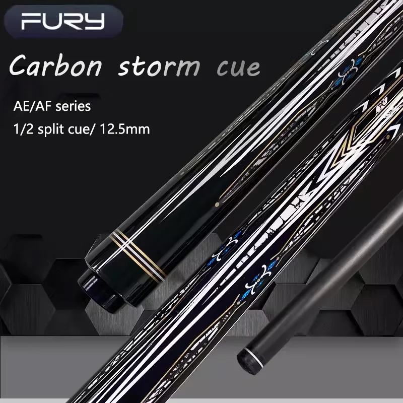 FURY-AF Professional Six/Eight/Nine-Ball Billiard Cue Pool Stick Maple/Carbon Fiber Shaft 1/2 Split 12.5mm 147cm With Extender