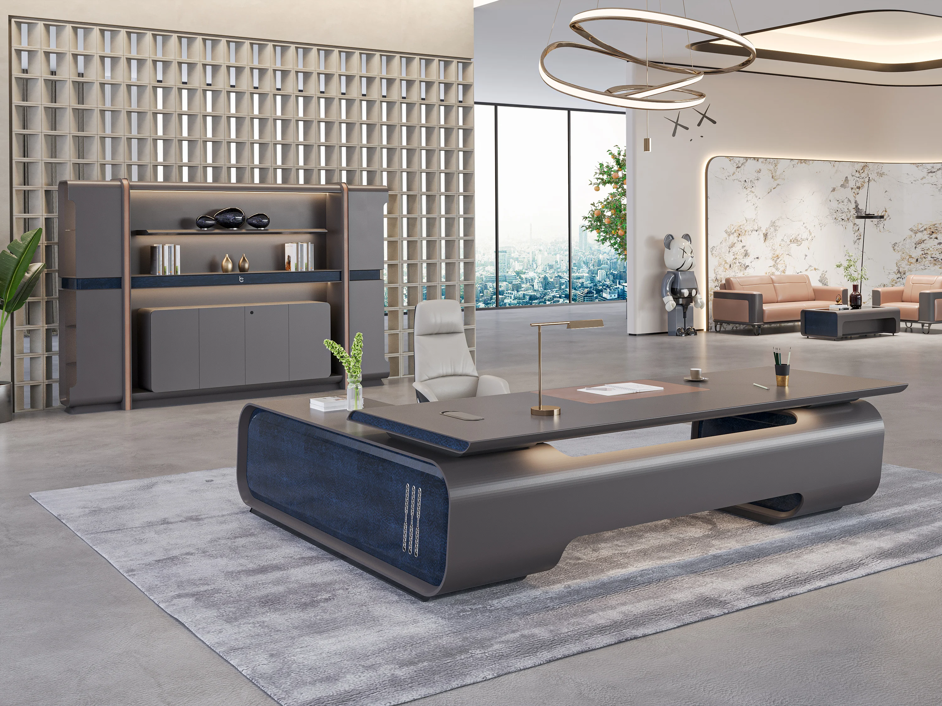 Exhibition Popular Modern Wooden Executive Desk L-shaped Luxury Desk (for Ceos) Foshan Factory