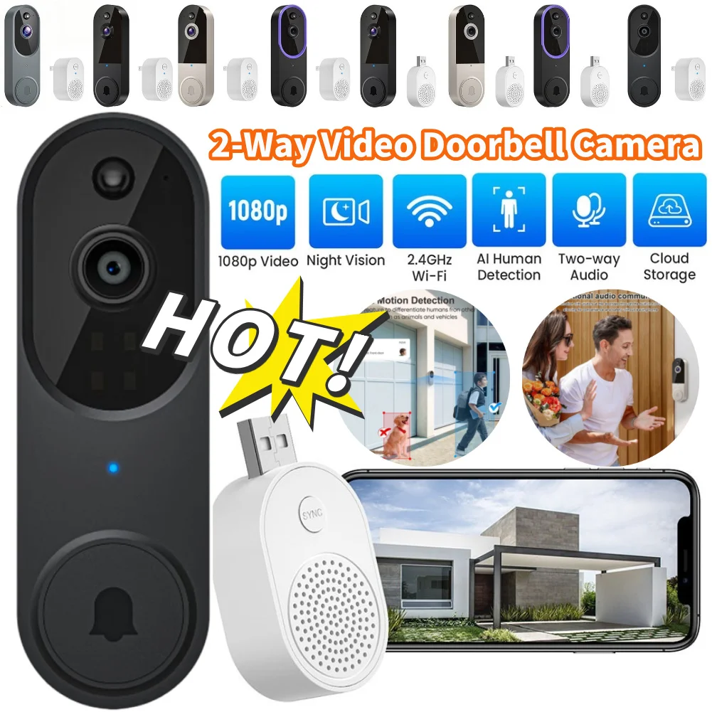 1080P Wireless Video Doorbell Camera WiFi Smart Door Bell Smart Home ...