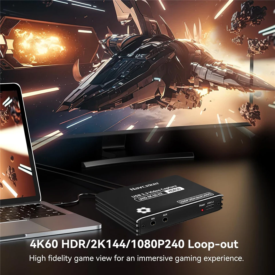 HDMI Video Capture Card Navceker 4K 60FPS HDMI Video Capture Card USB C 3.2 Grabber Live Streaming 2K 120Fps Game Recording for PS5 Xbox Switch Camera