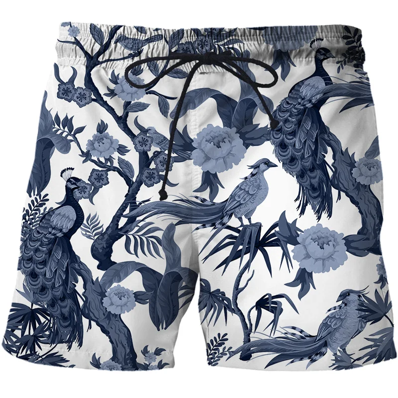 Summer Woods Peacock Short Pants Women Men 3D Printed Swimsuit Swim Trunks Beach Shorts Skateboard Sport Cool Gym Ice Shorts 4