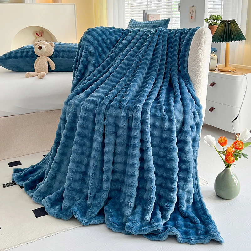 New Bubble Fleece Blanket - Solid Color Rolled Edge Cover Blanket Soft and Comfortable Bedding 150x200 180x200 200x230 6