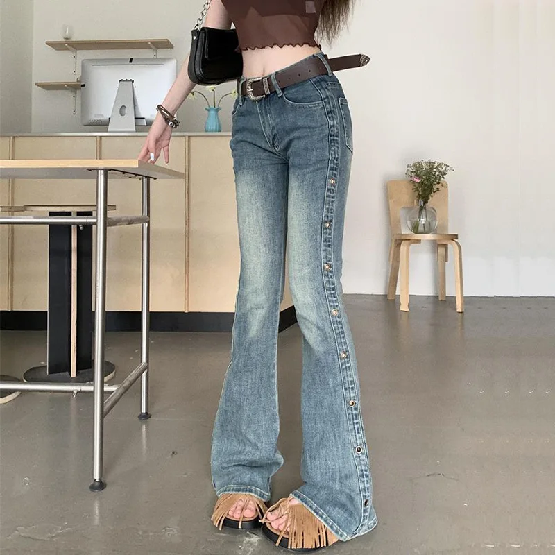 

HsA Y2K 2023 Beautiful Bell Bottoms Xshape Women Full Length Jeans Wide Leg Pants Spring Vintage Style Flare Length Trousers