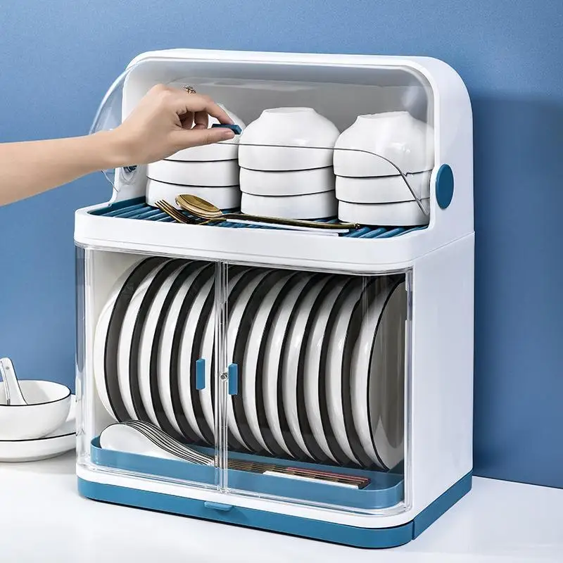 Kitchen Dish Rack Tableware Storage Box with Lid to Put Tableware, Dish Box, Drain Rack, Plastic Cupboard for Household Use