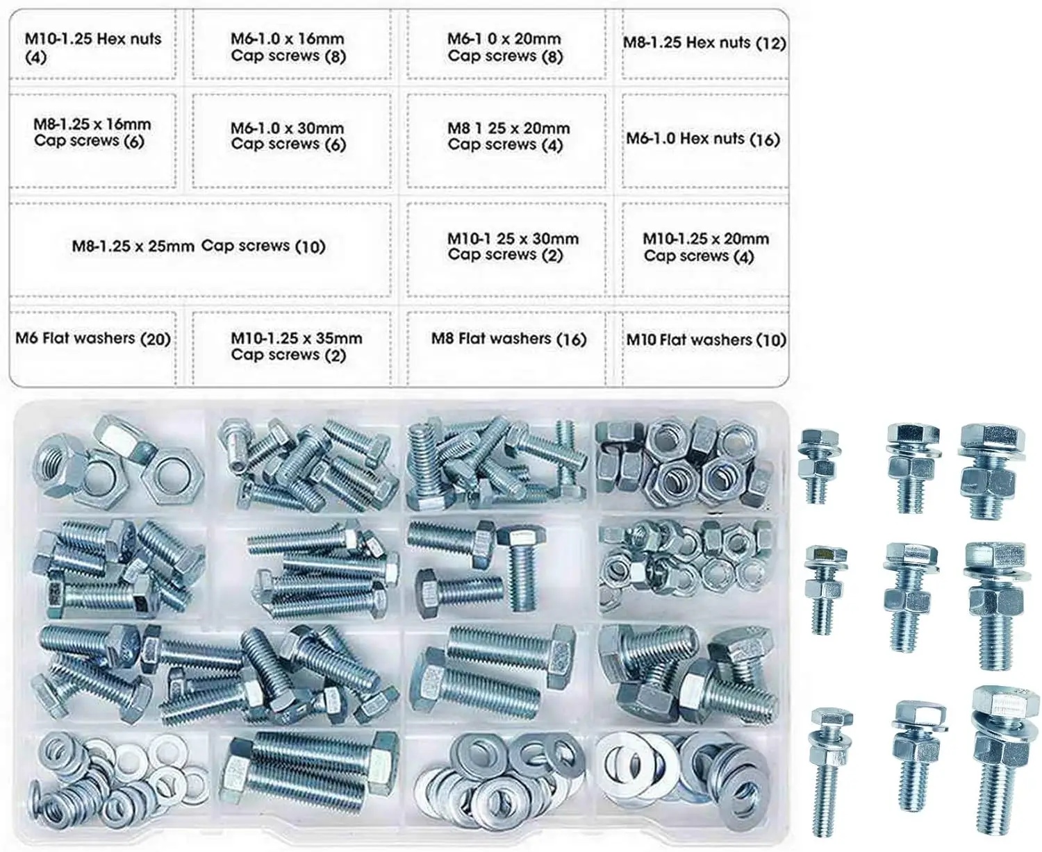 Description Picture 2 of itemHex Bolts M6 M8 M10 and Hex Nuts and Washers Set Kit,Nuts and Bolts Assortment Kit, Assorted Nuts and Bolts, Nut Bolt