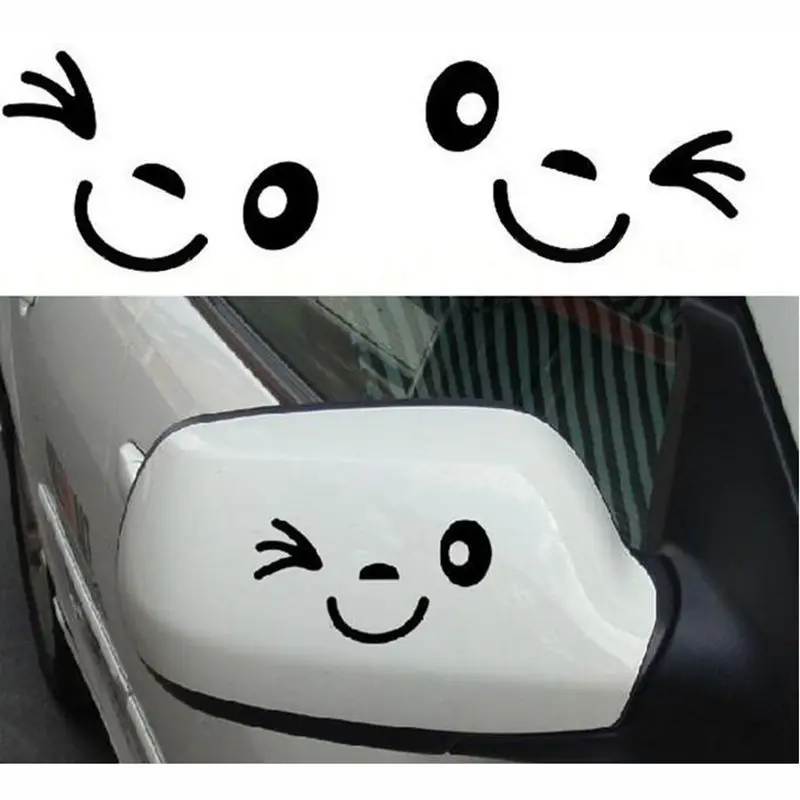 2pcs Kawaii Smiley 3D Mini Car Rearview Mirror Decal Sticker Funny Car Stickers left and right