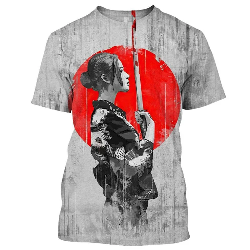 

New Pop 3D Samuria Geisha Printing T Shirt Children Fashion Cool Tee Shirts Summer Harajuku Short Sleeves For Men Quick Dry Tops
