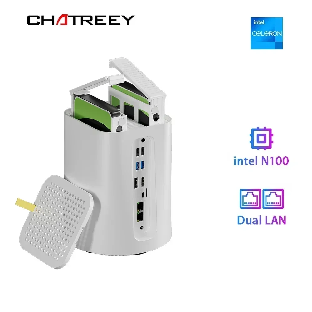 인텔 셀러론 N100 Chatreey NAS 미니 PC SSD, 윈도우 11 컴퓨터, 듀얼 2.5G LAN 방화벽 서버