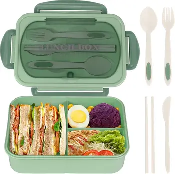 1200ML Lunch Bento Box for Adults Office Worker Picnic LeakProof Lunch Box with Utensils 3 Compartment Bento Box Microwave Safe 7