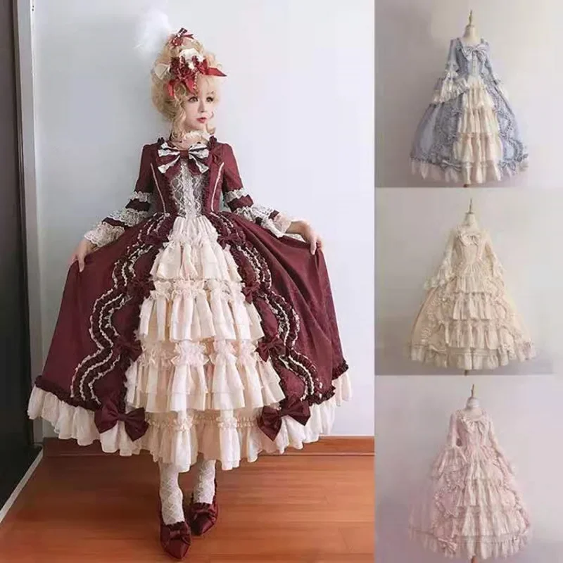 

Medieval Palace Sweet Lolita Dress Vintage Lace Bowknot Big Pendulum Victorian Dress Kawaii Girl Gothic Lolita Op Loli Cosplay