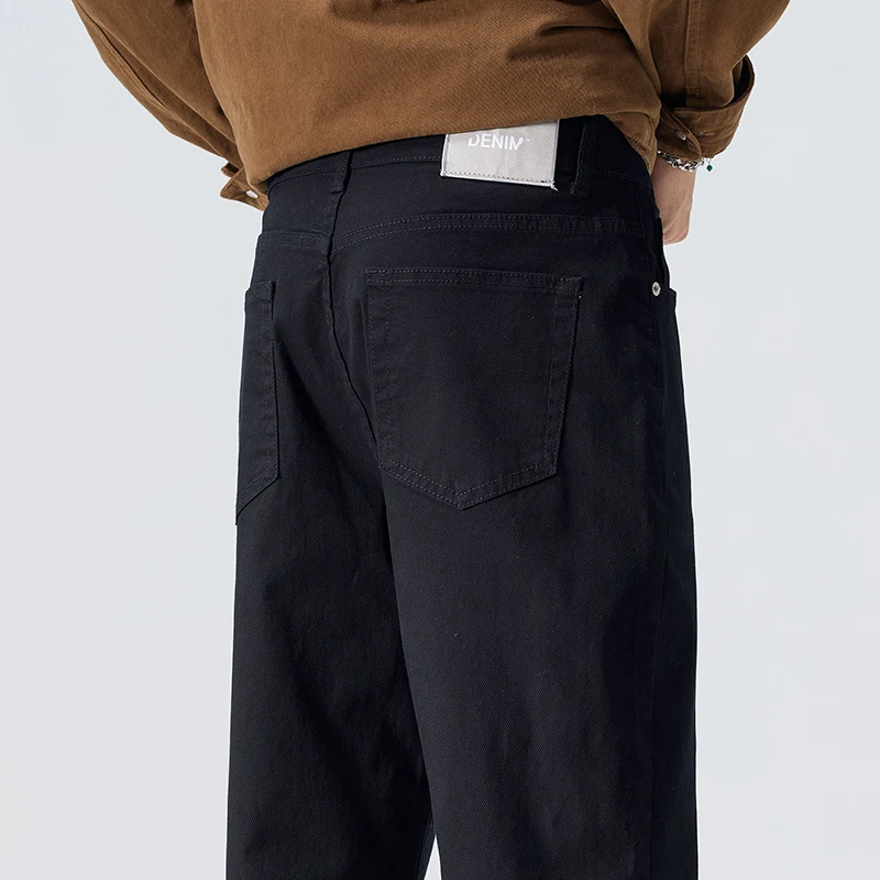 New Autumn Winter Men's Baggy Jeans White Korean Soft Stretch Casual Denim Cropped Pants Male Fashionable Straight Trousers 6