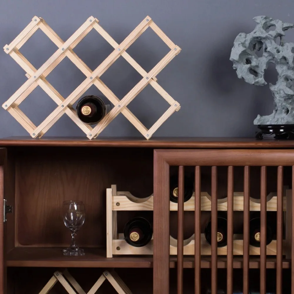 Wooden Wine Rack Folding Free-standing Wine Bottle Holder Creative Bar Display Shelf Simple Collapsible Storage Wines Cabinet