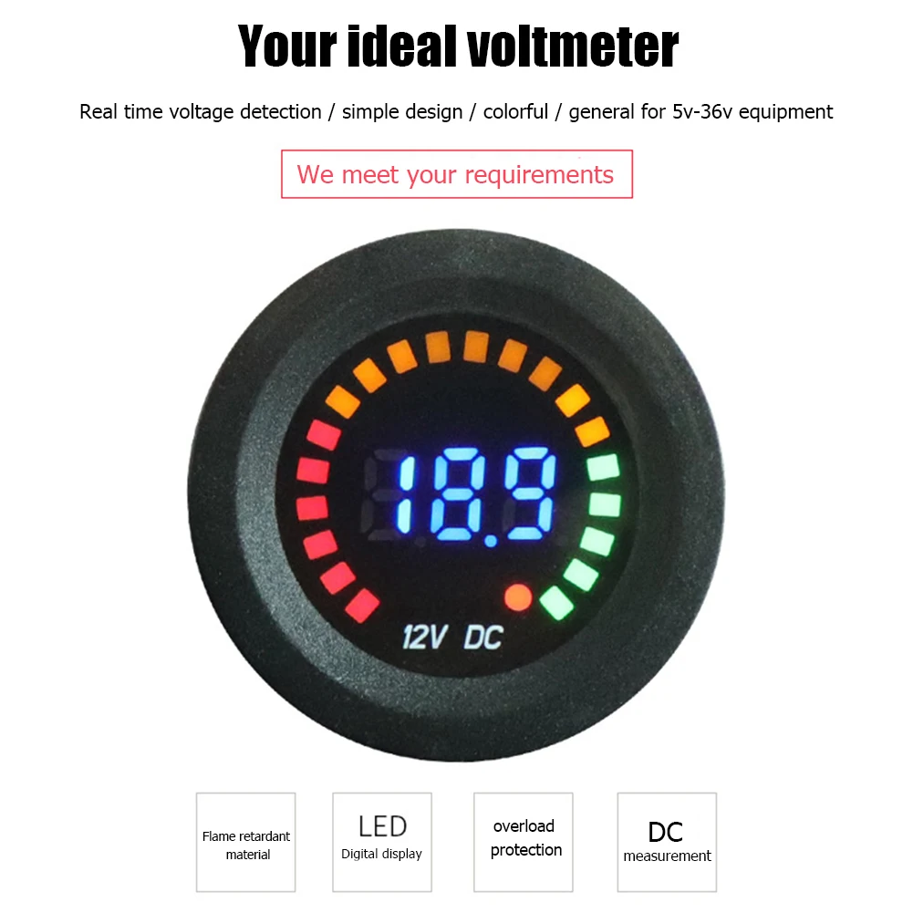 Auto Motorcycle LED Digital Display Voltmeter 5-36V Outdoor Personal Car Accessories for 12V Car Volt Panel Meter