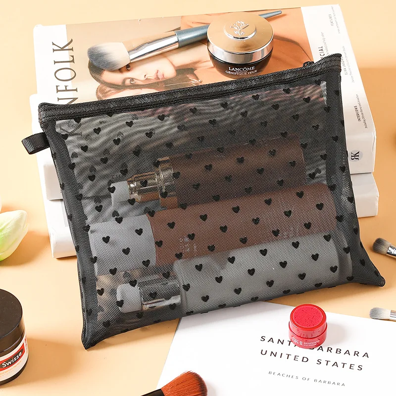 1/3Pcs Hot Mini Transparent Heart Makeup Bag Women Portable Lipsticks Cosmetic Storage Pouch Ins Clear Ctue Small Make Up Bag 4