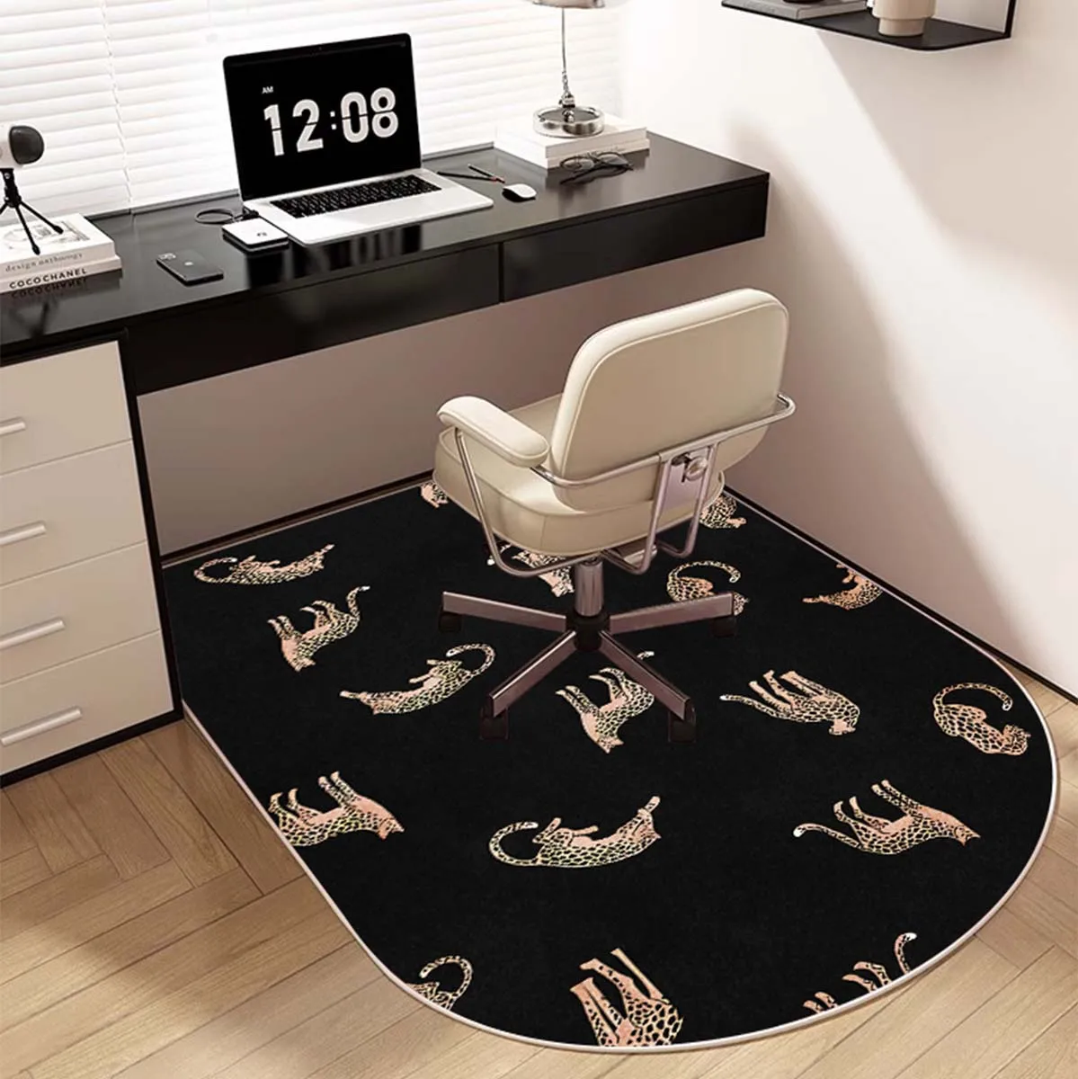 Study Computer Chair Floor Mat Non-slip Large Rounded Corner Carpet Living Room Bedroom Home Decoration Luxury Tiger Print Rug