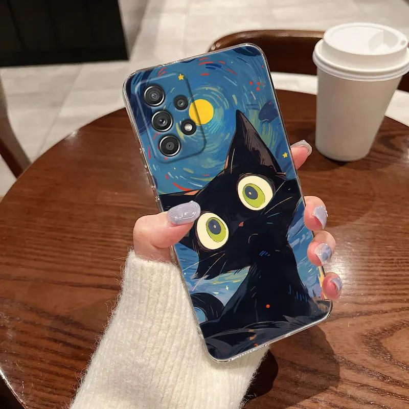 Cat Van Gogh Starry Sky Clear Phone Cover