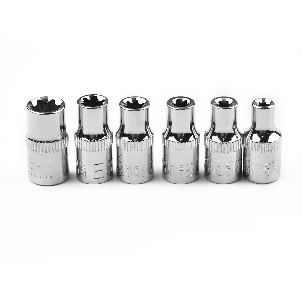 

6Pcs 1/4inc Ratchet Socket Set Torque Wrench Torx Star Female Socket Adapter E Socket Driver Joint Hand Tools E4 E5 E6 E7 E8 E10