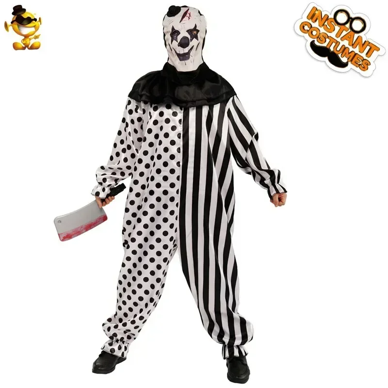 Secret Clown Costume For Men Halloween Bloody Horror Jumpsuit Role Play Fancy Dress Adult Performance Clothes For Kid