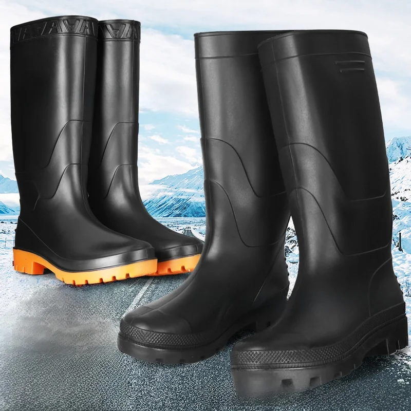 Bottes de pluie homme tube haut noires épaisses antidérapantes construction pêche
