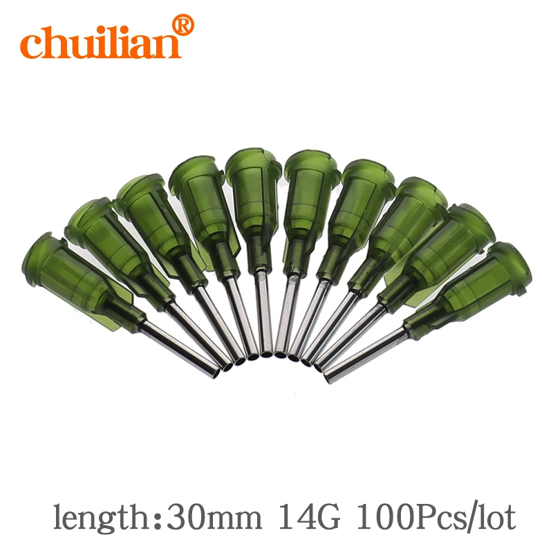 14G x 30mm Precision passivated S.S. Dispense Tip PP Safetylok hub glue dispenser needles 100Pc/lot dispensing needle