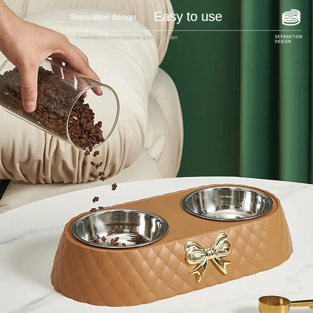 Double Pet Bowl – Bowtie Stainless Steel Cat & Dog Feeder 4