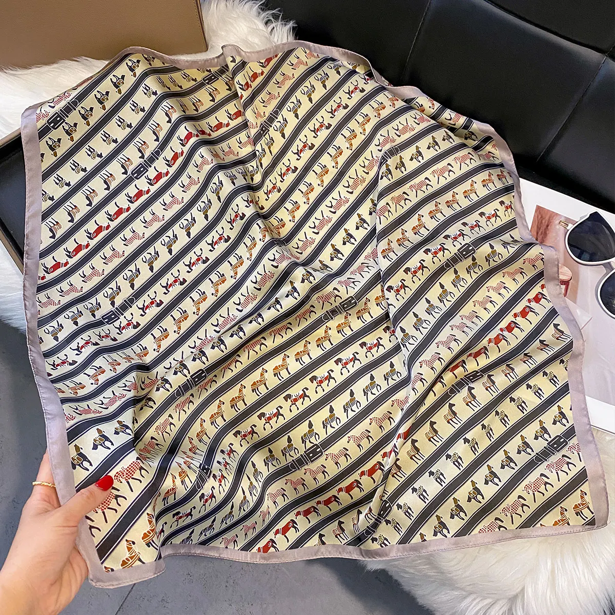2025 New Fashion 70X70cm Printed Women's Scarf Silk The Horse Scarf Square Shawl Decorative Headband Neck Luxury Design Bandana