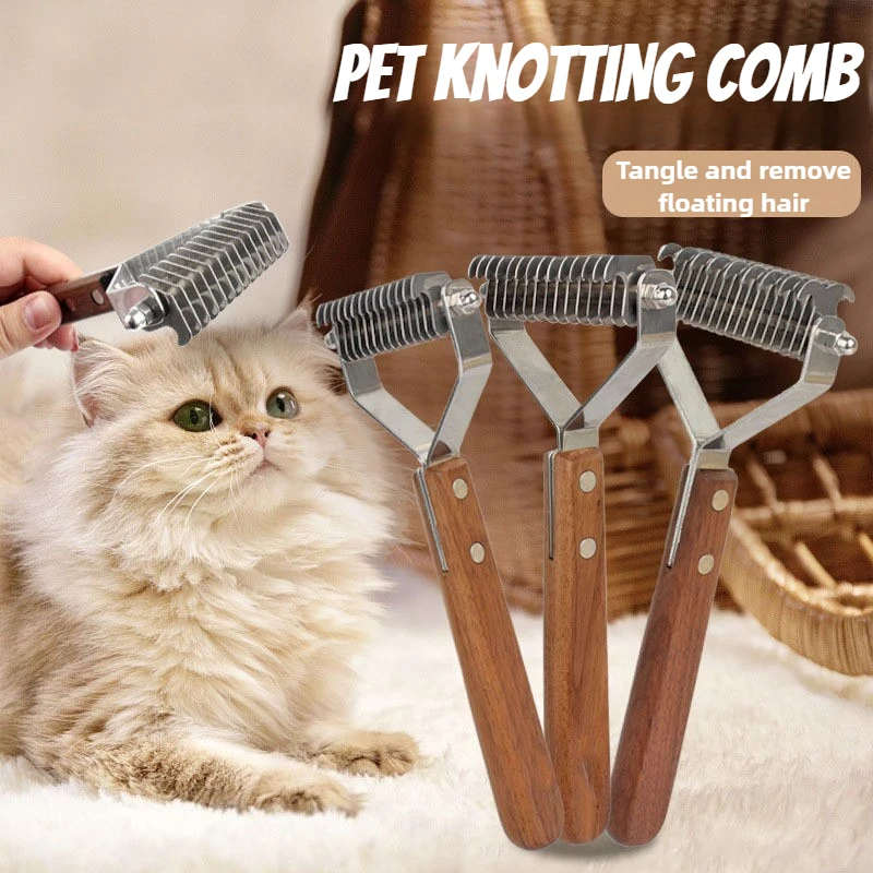 Walnut open-knot comb for pets Solid wood double-sided blade Dog hair comb Cat thin unknot dog grooming pet products cat grooming brush