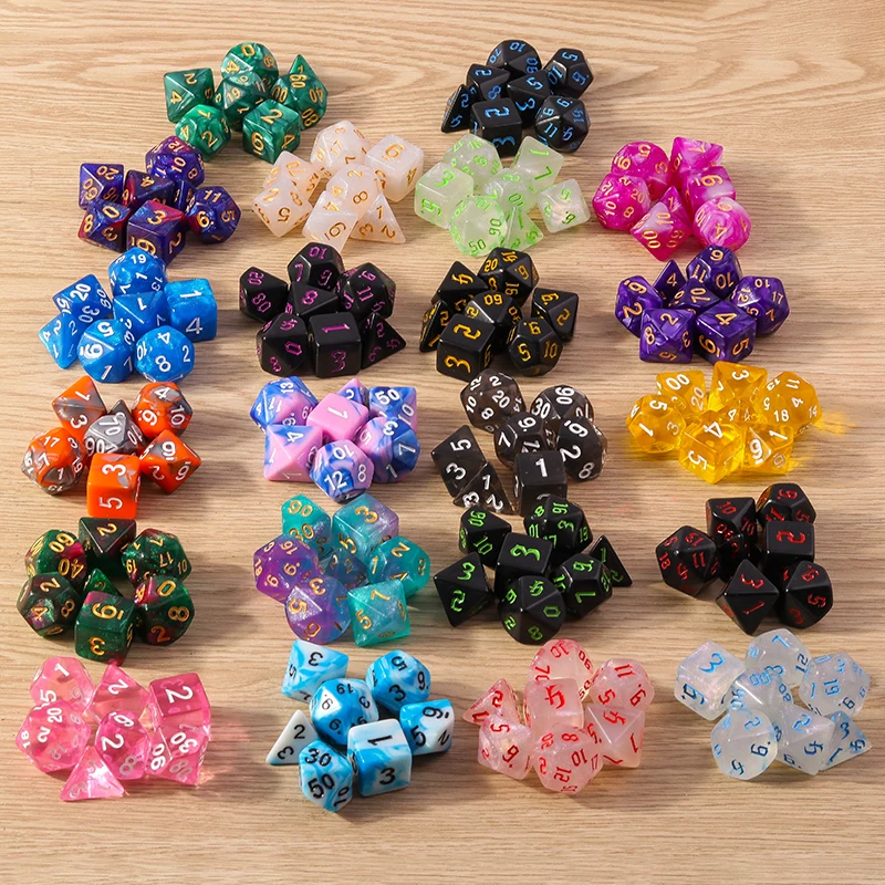 Tusember 7-teiliges Set 23 Farben Galaxy DND Würfelset D4 D6 D8 D10 D12 D20 Mehrseitige Würfel für TRPG Dragon Dungeon Brettspiel-Requisiten