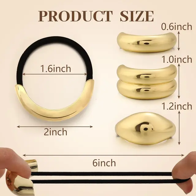 4PCS Metal Hair Ties Geometric Elastic Hair Cuff Ponytail Holder,Gold Hair Scrunchies,Fashion Hair Accessories for Women Thick 3