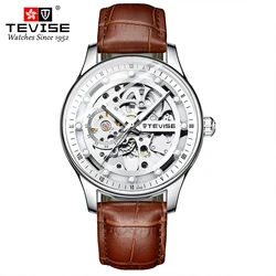 TEVISE Brand Leather Automatic Mechanical For Men Waterproof Luminous Business&Fashion Stainless Steel Wrist Watch
