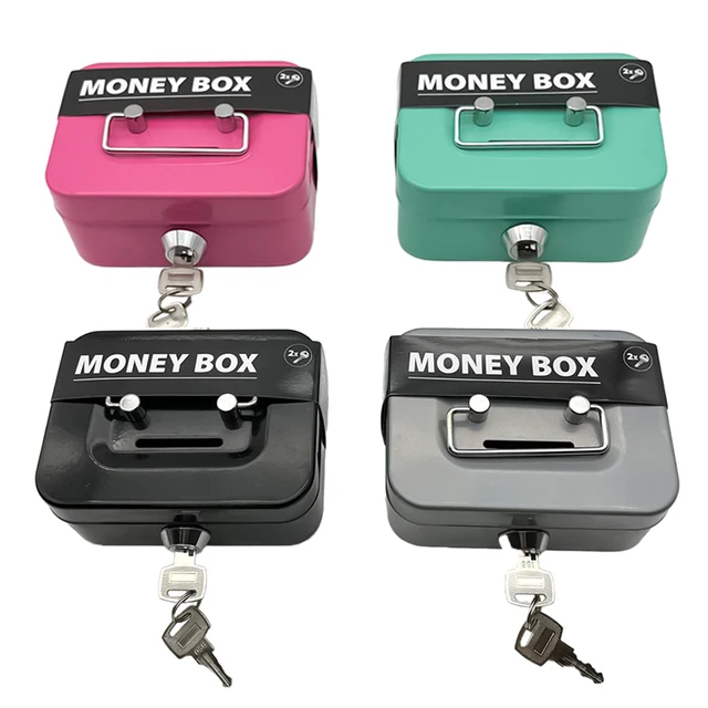 Portable Money Safe Box Lockable Cash Box With Key Metal Small Security Lock Box Sturdy Coin Boxes For Kids 5