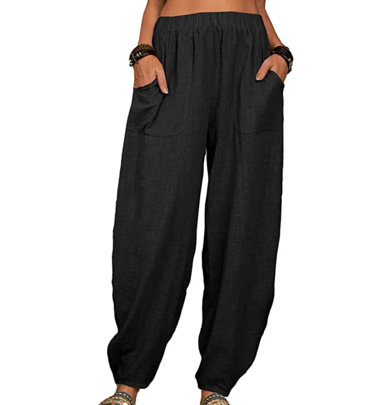 Casual Women Harem Pants Summer Female Cotton Linen Loose Wide Leg Long Pants Homewear - 5